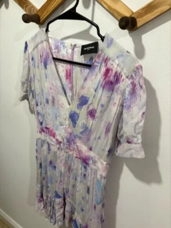 The Kooples Printed Short Dress with Frills Abstract Floral Pastel Mini Dress - Picture 7 of 12